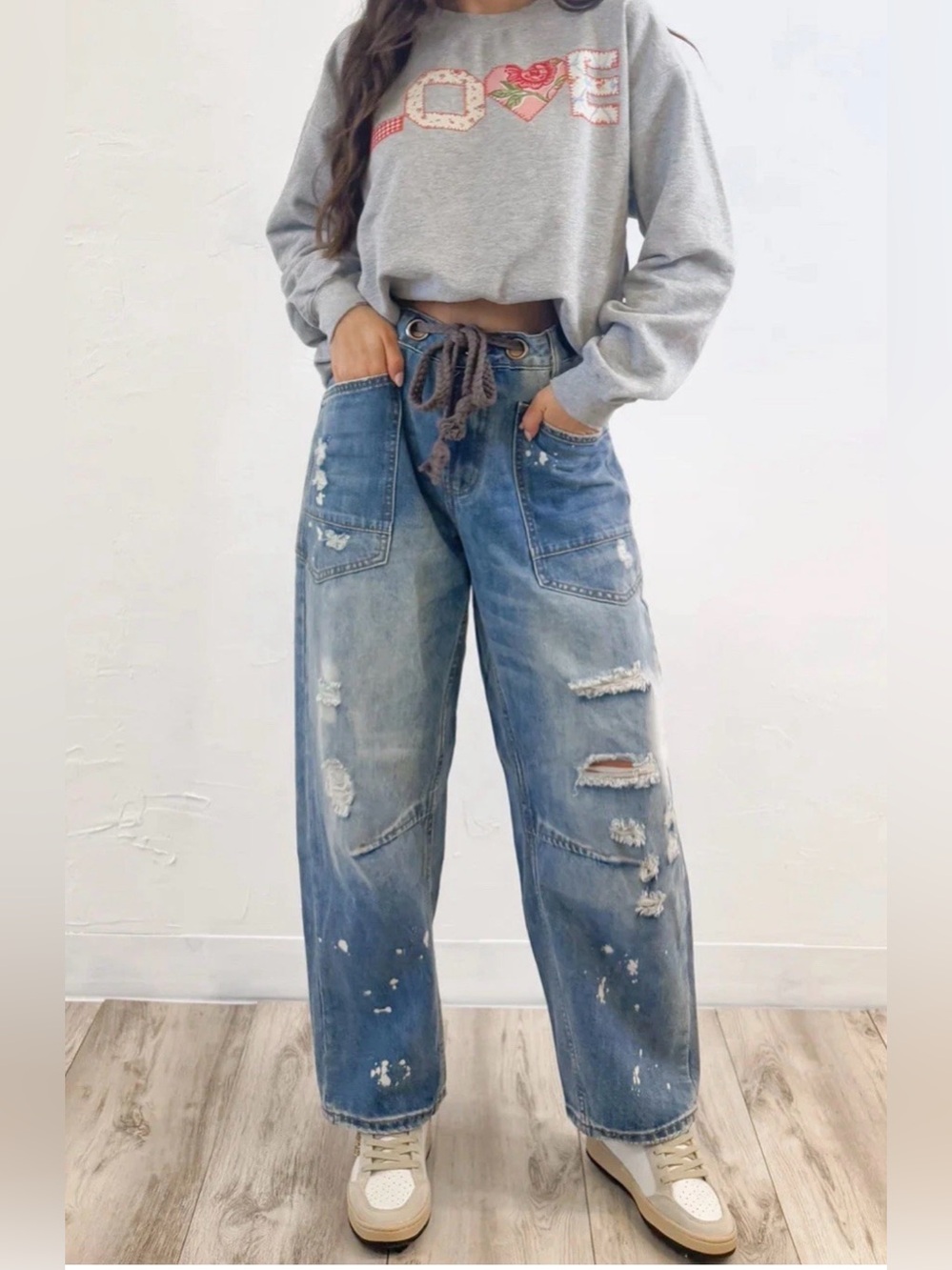 Oli & Hali Distressed Wide-Leg Women's Blue Jeans